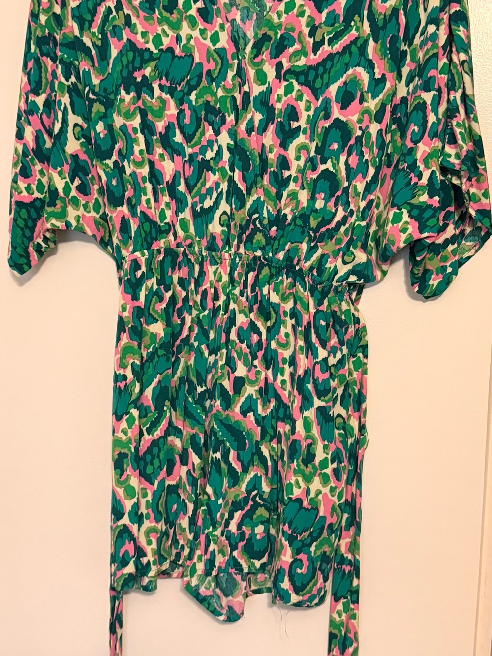 Women’s Green Multicolor V-Neck Swim Cover-Up Romper - Picture 2 of 2